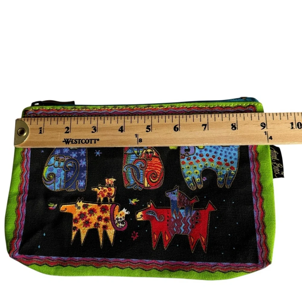 Laurel Burch Dogs and Doggies Canvas Cosmetic Art Bag Pouch Black New NWT